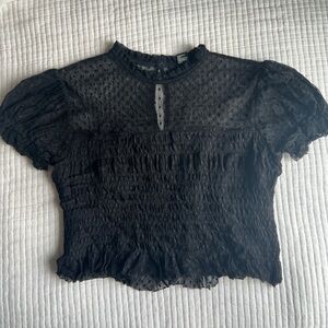 Black polka dot ruffle top